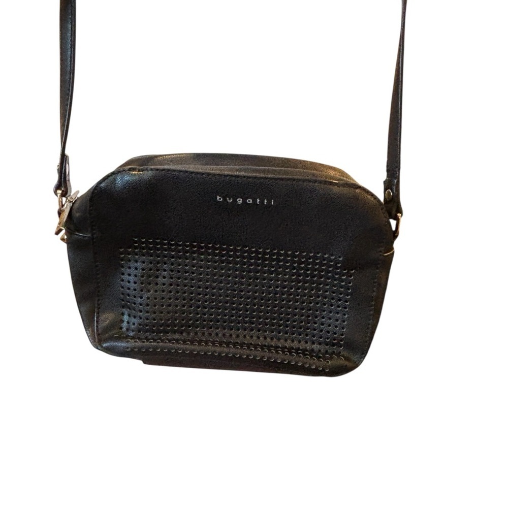 Bugatti Perforated Black Crossbody Bag
